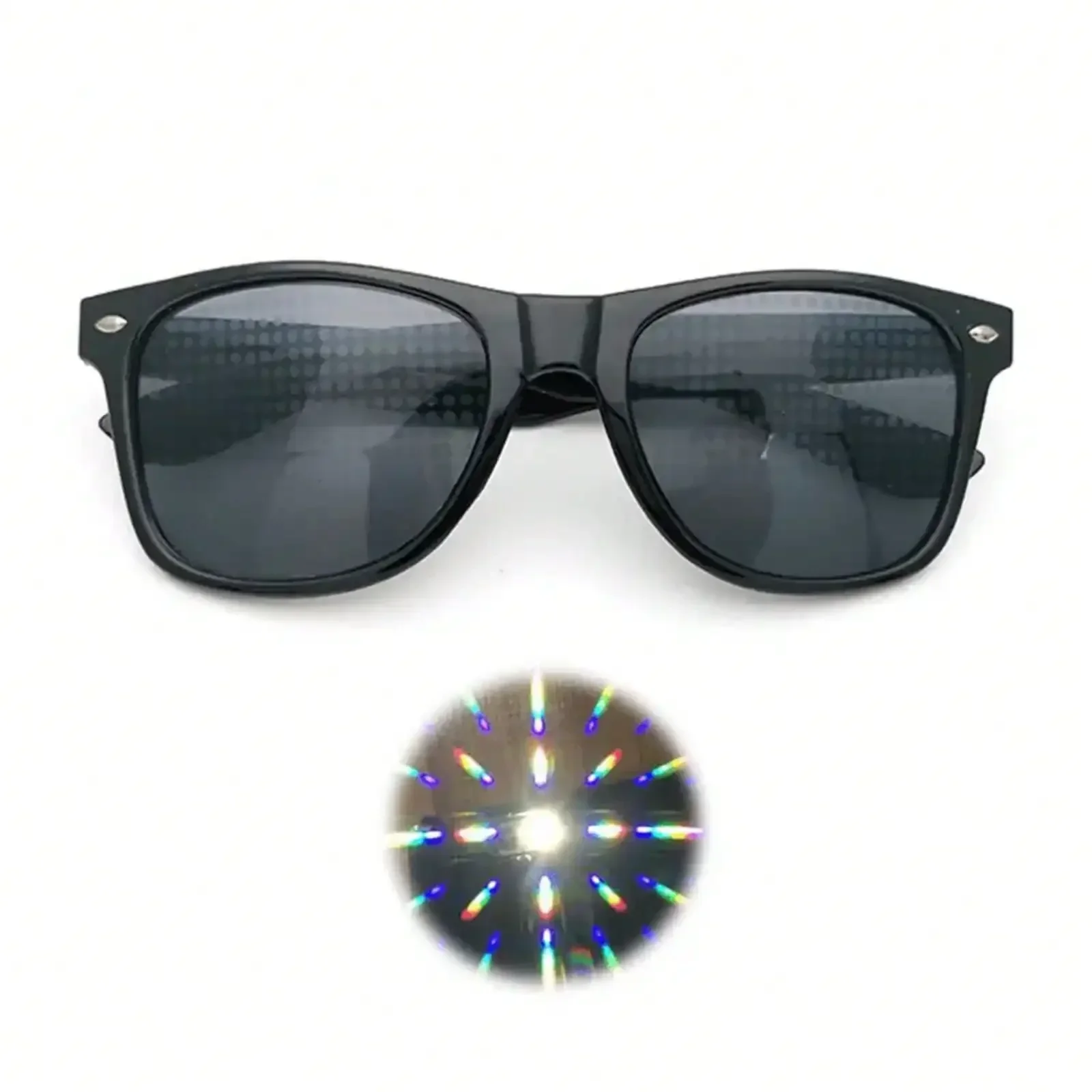 

Prism Effect Diffraction Glasses - Black Frame, Light Refraction Lenses, Suitable For Parties, Raves, Concerts - Disco And Casual Outfits - No Prescription Needed, Rave Essential, Fun Glasses, Durable Material