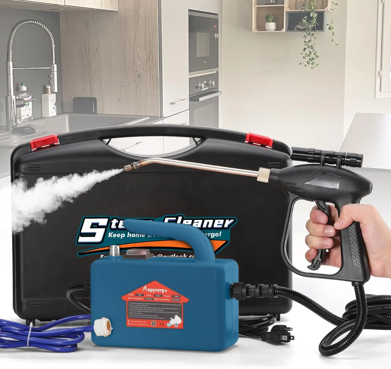 Steam Cleaner - 1700W Handheld Steamer for Cleaning Grout Tile, Hand Held Portable Steam Pressure Washer for Car Auto 110V