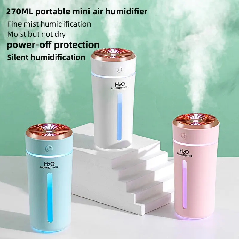 270ML Portable Mini Air Humidifier With Builtin Battery USB Ultrasonic Household Aromatic Anion Mist Machine LED Night Light