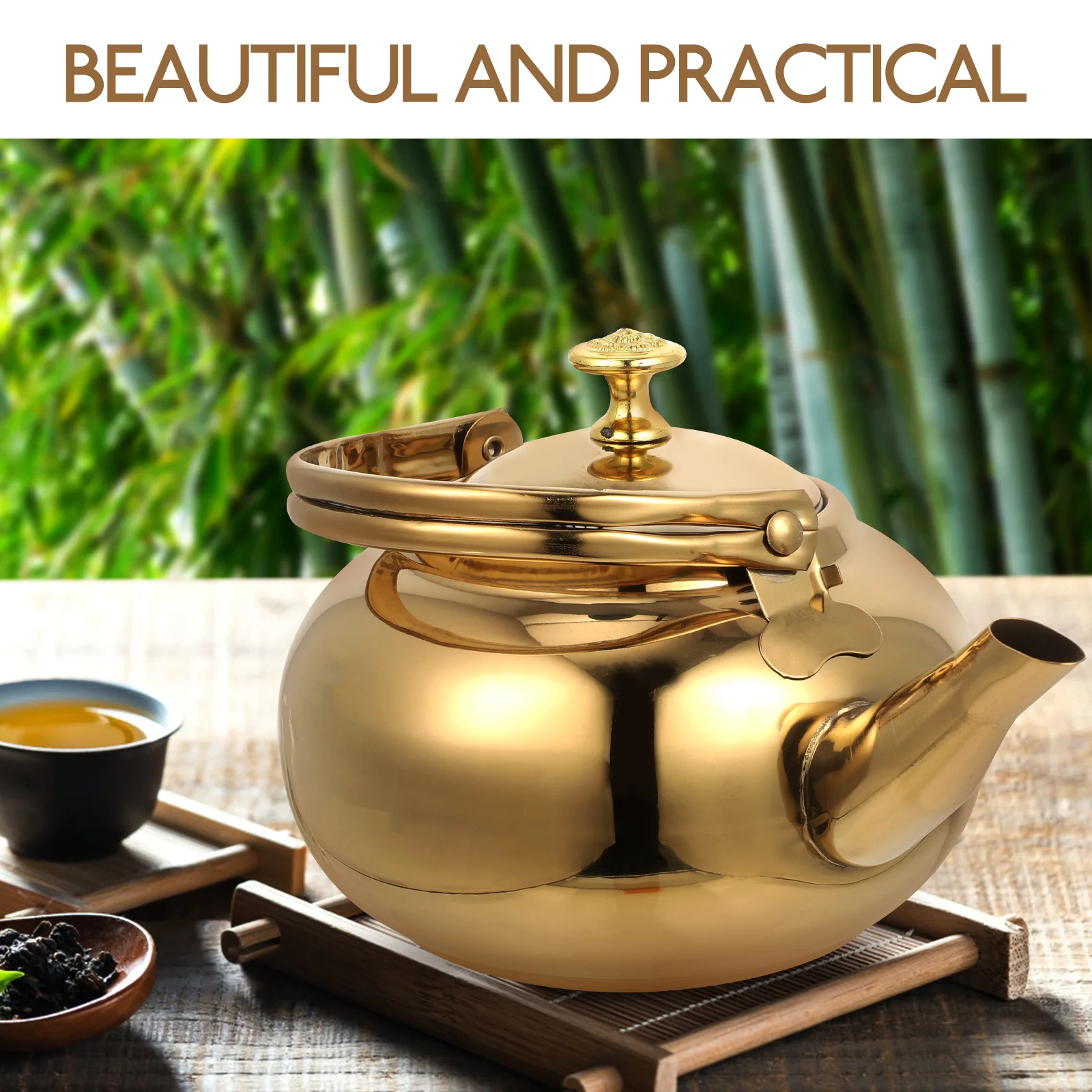 

Stainless Steel Kettle for Stove Top Fast Boiling Golden Color Induction Compatible Rust Resistant Tea Lovers Kitchen