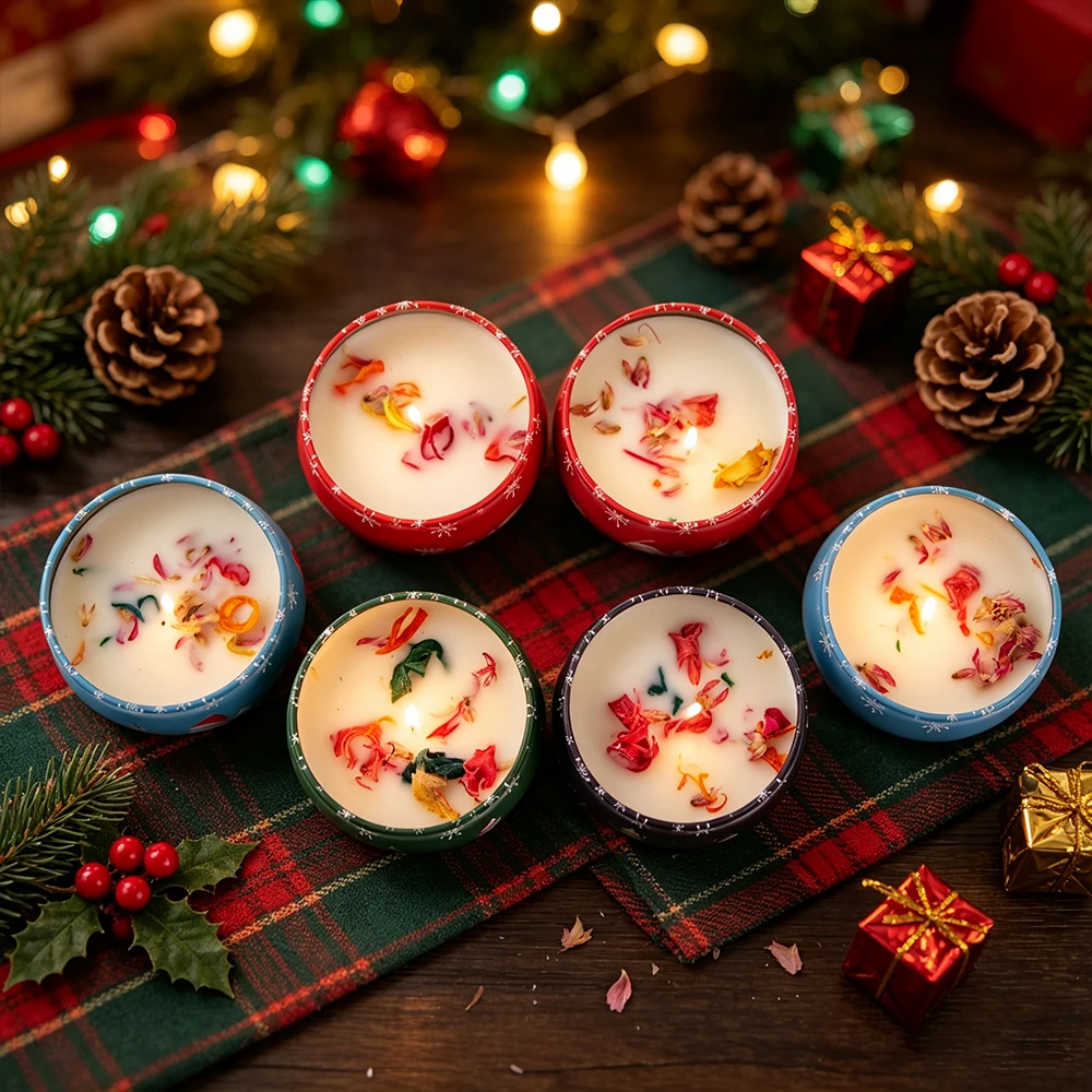 4/6/12 Pcs Festive Christmas Candle Jars - Metal Tin Boxes, Perfect for Candle Making, Decorations, Party, and Gift Jars