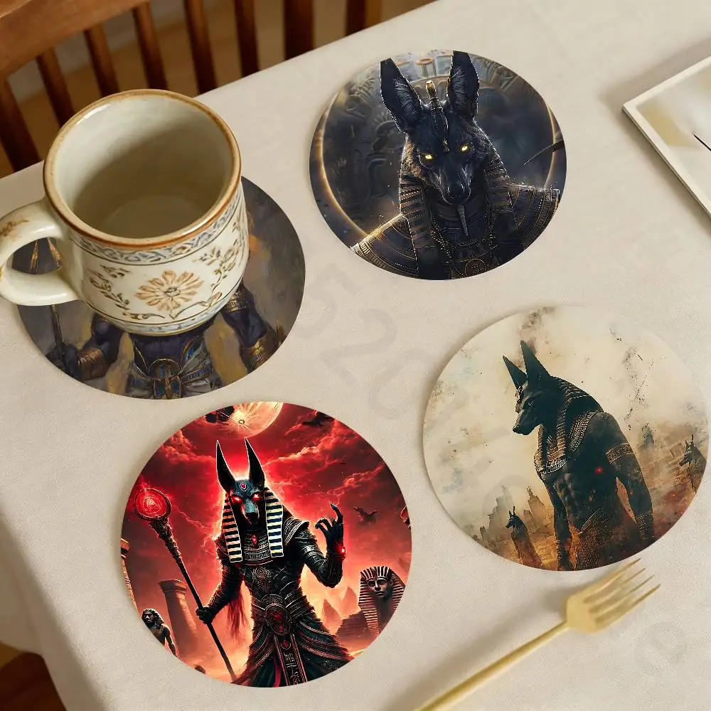 

Egyptian Myth Anubis Wooden Coaster Set Coffee Teacup Decoration Coffee Shop Beverage Shop Family Restaurant