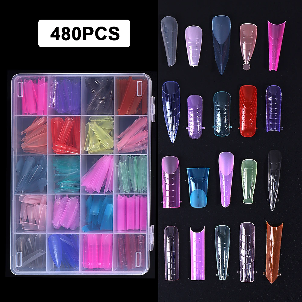 480 قطعة/صندوق مجموعة أشكال مزدوجة للأظافر أشكال أظافر كاملة ملونة قوالب علوية نصائح لأظافر جل تمديد أشكال أدوات قولبة بناء وهمية #1
