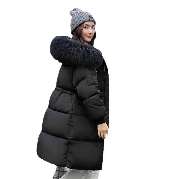 Korean Fashion Winter Solid Color Long-sleeved Down Cotton Jacket Women Bread Fur Collar 2026 New Korean Version Thickened Coat