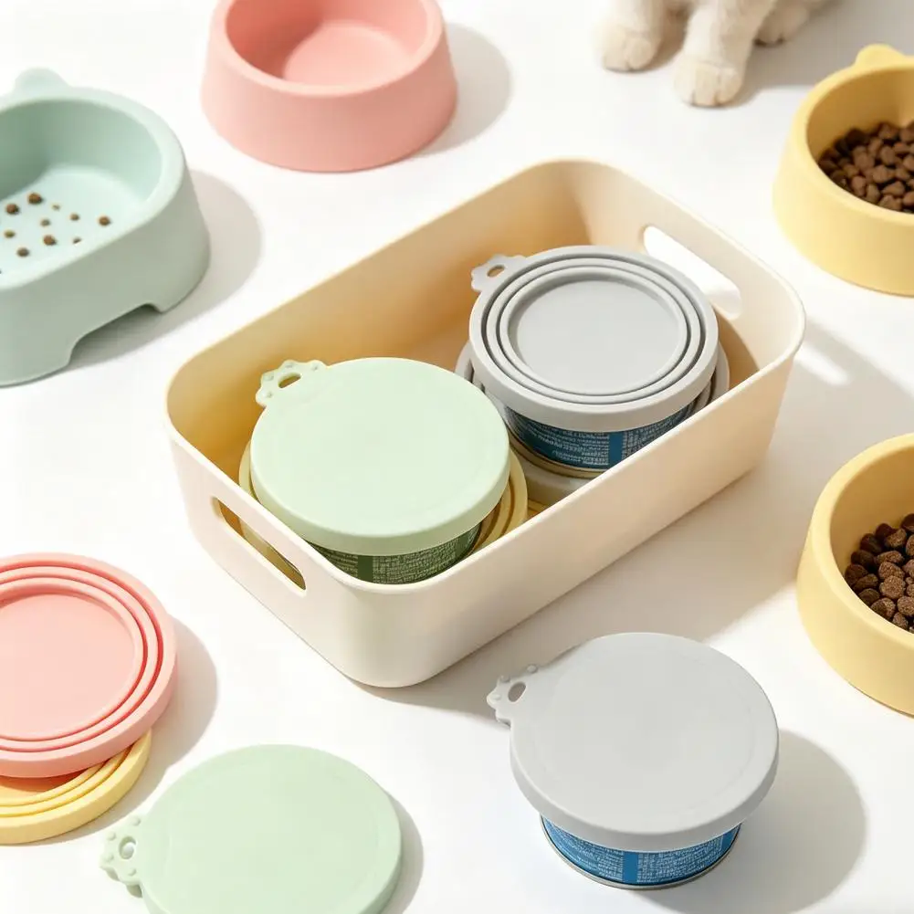 Cat Food Cover Silicone Pet Food Lids Set Reusable Dustproof Moisture Proof Covers Universal Seal for Dog Cat Food Cans Multi