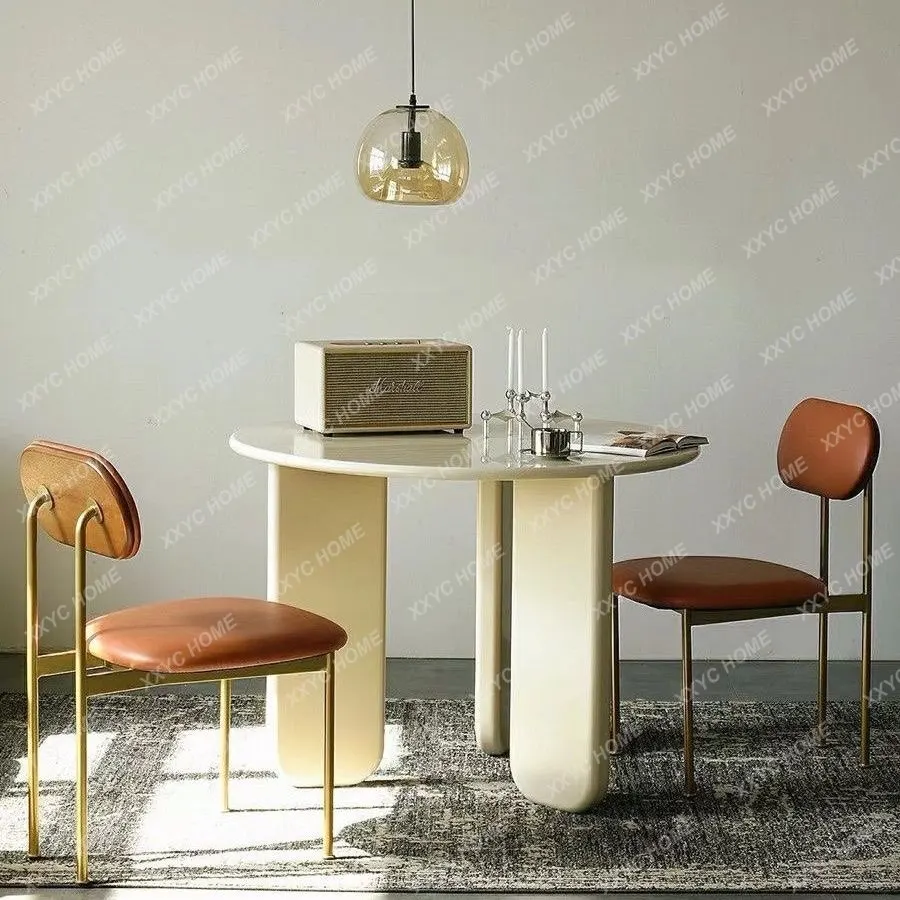 

L round dining table simple small apartment balcony table cream home lounge table