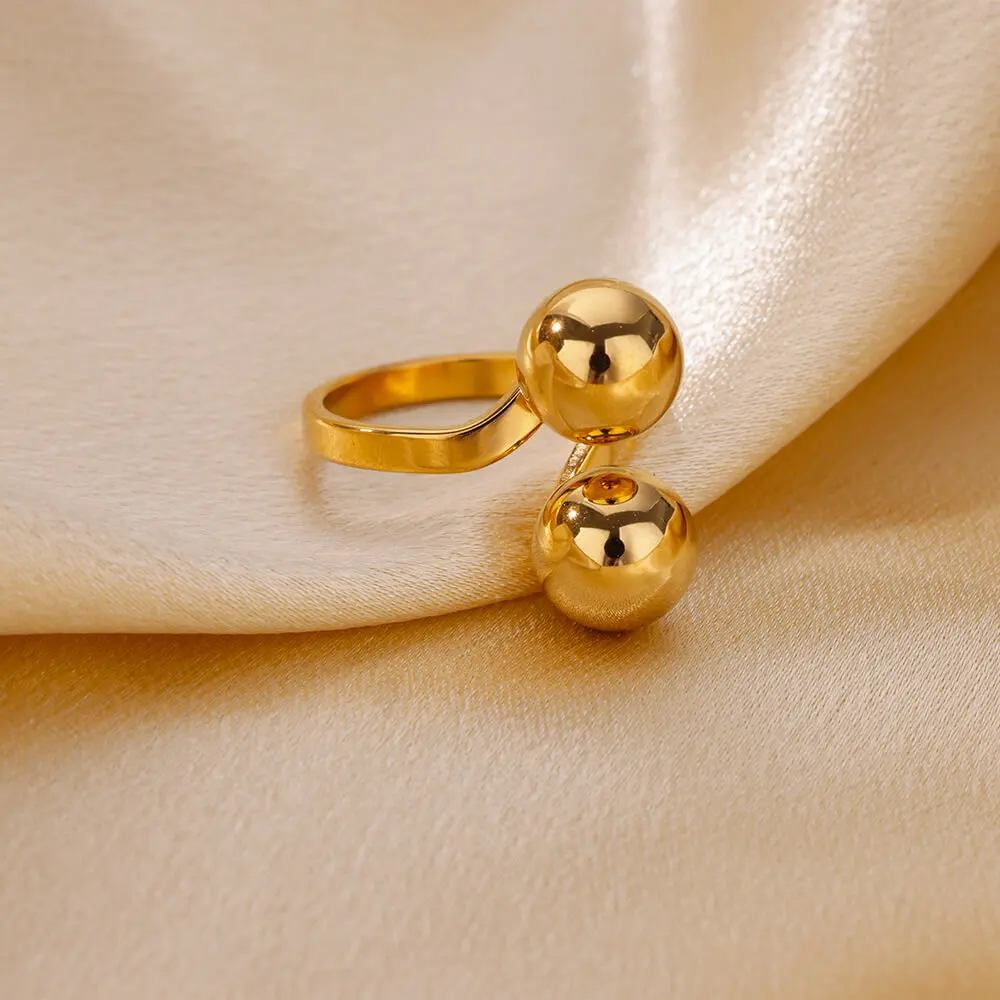 Minimalist Balls Rings For Women Waterproof Stainless Steel Gold Color Geometric Finger Ring Trendy Jewelry Free Shipping Items
