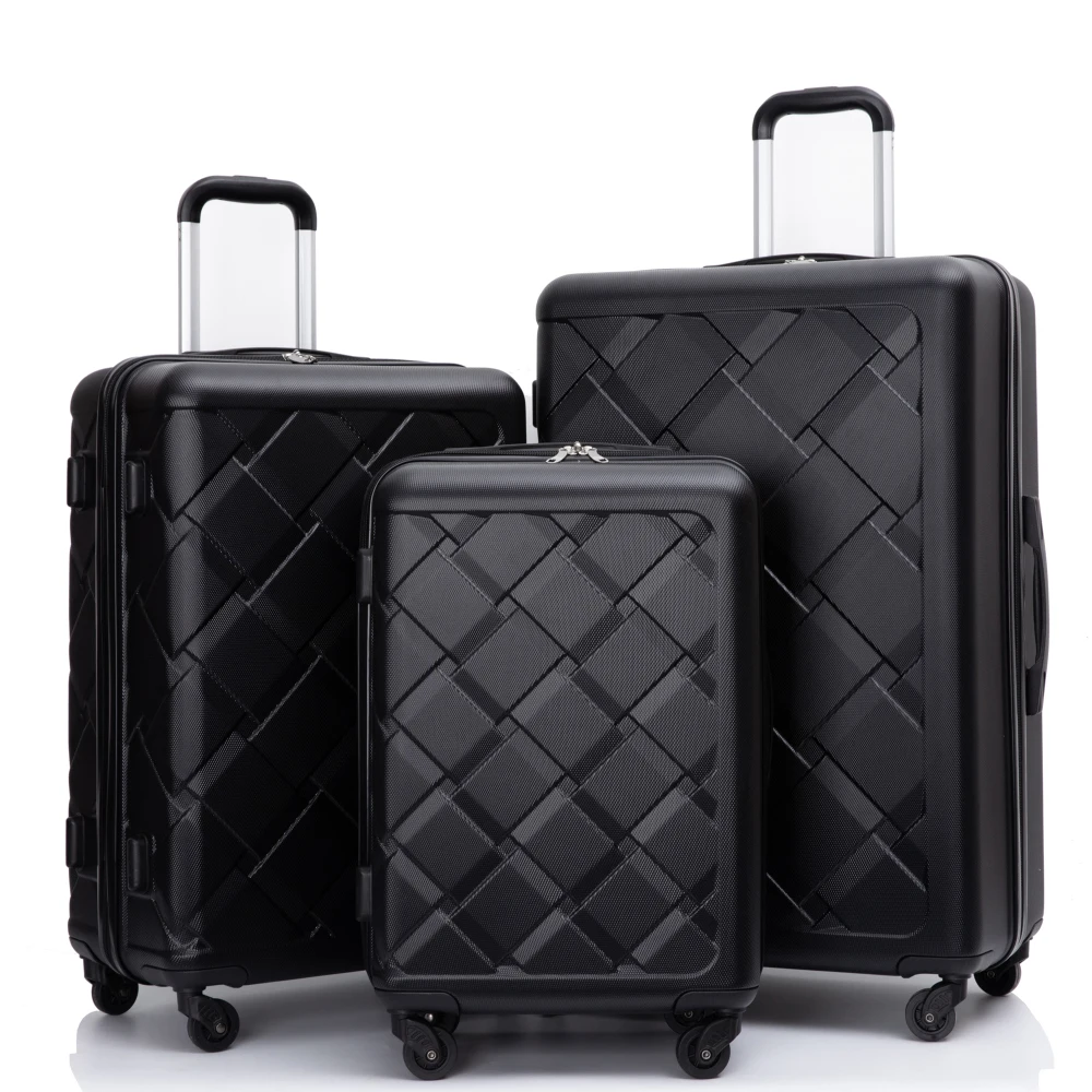 

Black 8Pcs Travel Luggage Set ABS Hardside Suitcase 360° Spinner Wheels Lightweight with Tote & 4 Storage Bags
