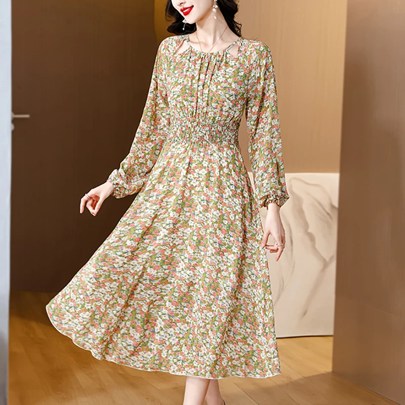 Women Boho Floral Chiffon Hollow Out Maxi Dress Summer Fashion Casual Beach Sexy Sundress 2024 Korean Elegant Bodycon Party Prom