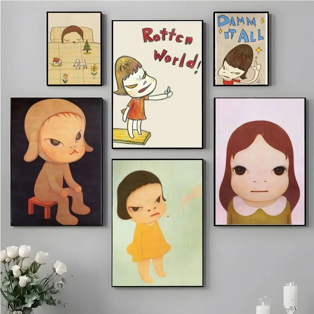 Image of Illustrationen Y-Yoshitomo NaraS Poster, Wandkunst, Druckkunst, geeignet für Wohnzimmer, Schlafzimmer, Bar, Salon, Heimdekoration, Geschenk