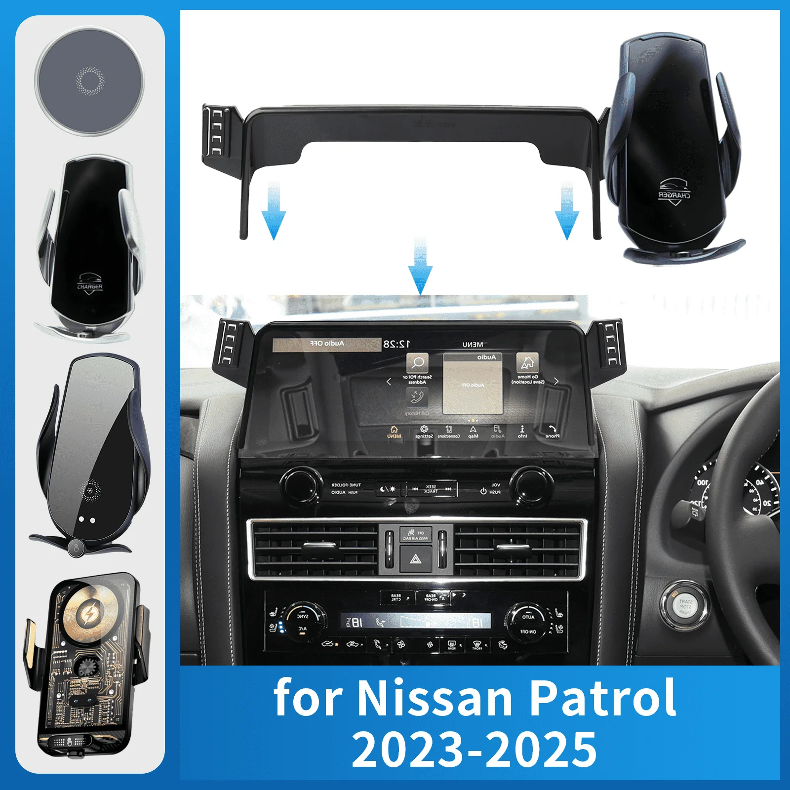 

for Nissan Patrol 2023 2024Car Phone Holder Screen Fixed Navigation Bracket Base Wireless Charging