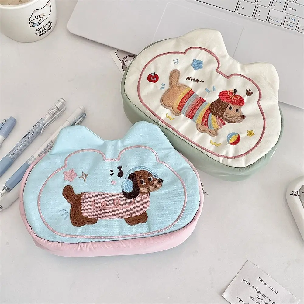 子犬型ミニコスメティックバッグ多機能キャンディーカラー文房具ホルダーバッグポーチ、メイクアップキット、ソフトな小物入れ、アウトドア用