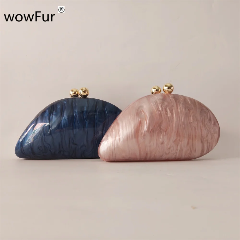 Factory IrregularPearl Blue Nude Acrylic Box Clutches Evening Bag Luxury Women Bridal Party Prom Wedding Clutch Purse Handbag