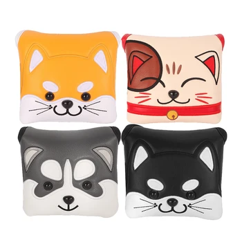 ที่คลุมไม้กอล์ฟหนังสังเคราะห์มีฝาปิดระบบแม่เหล็กลายสุนัขแมวน่ารัก