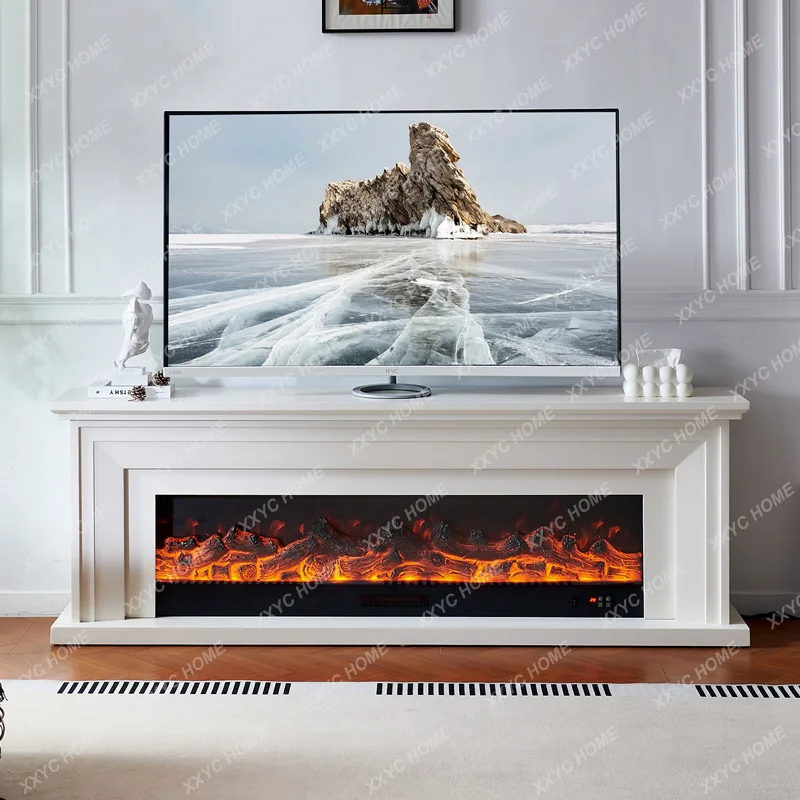 L fireplace TV cabinet simple solid wood decoration home simulation flame