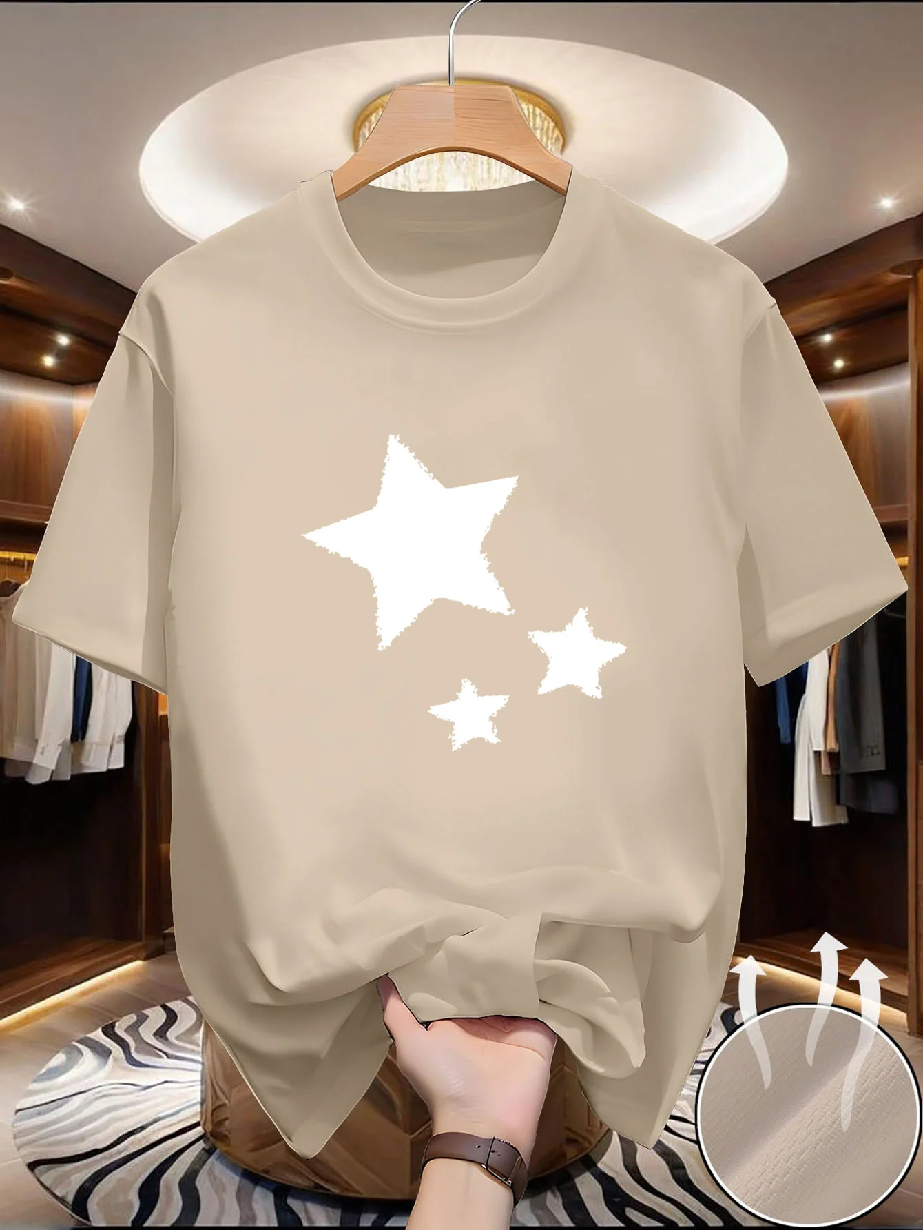 New style comfortable and versatile T-shirt for leisure sports, featuring a white star pattern. Men's leisure sports jacket.