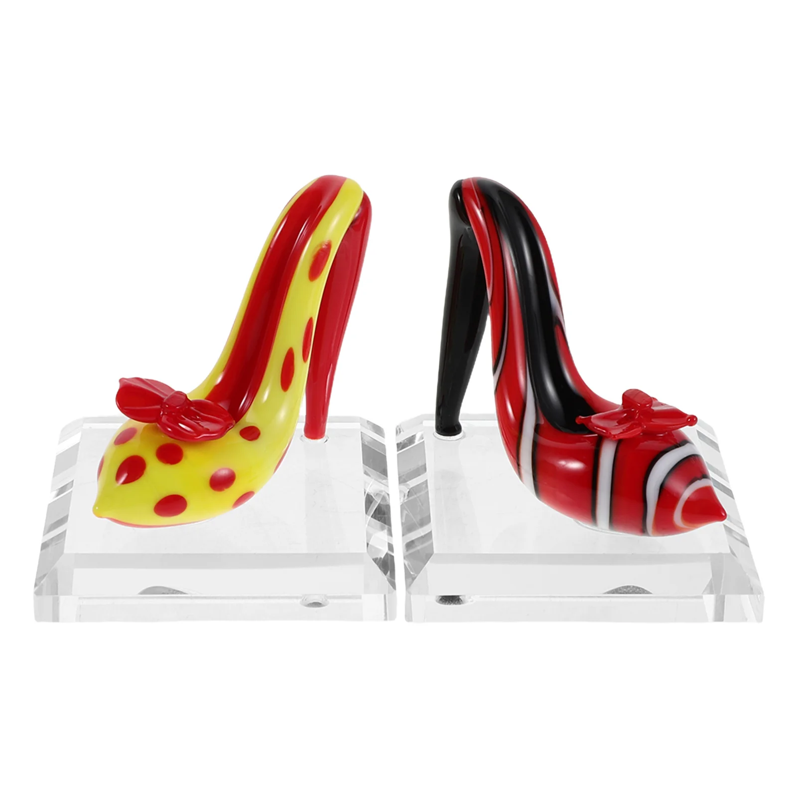 

2Pcs Artistic Glass Slipper Decor - Colorful High Heel Shoe Sculpture - Table Shelf Display Piece for Fairy Tale Wedding Favor