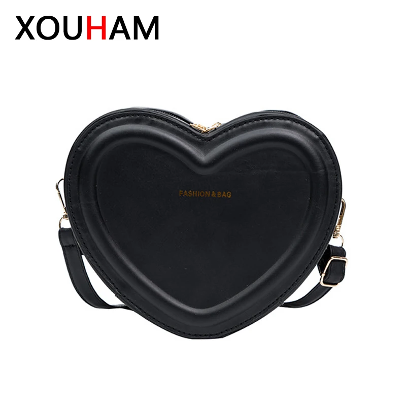 

XOUHAM Hot Sale Heart Shape Crossbody Bag for Women Solid Pu Leather Shoulder Bags Fashion Handbags Female Love Purse