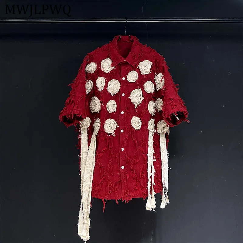 

MWJLPWQ Цветочные рубашки на шнуровке с Niched Design Рубашка с коротким рукавом Мужская однобортная рубашка унисекс 2025 Новый свободный повседневный топ Осень 11082