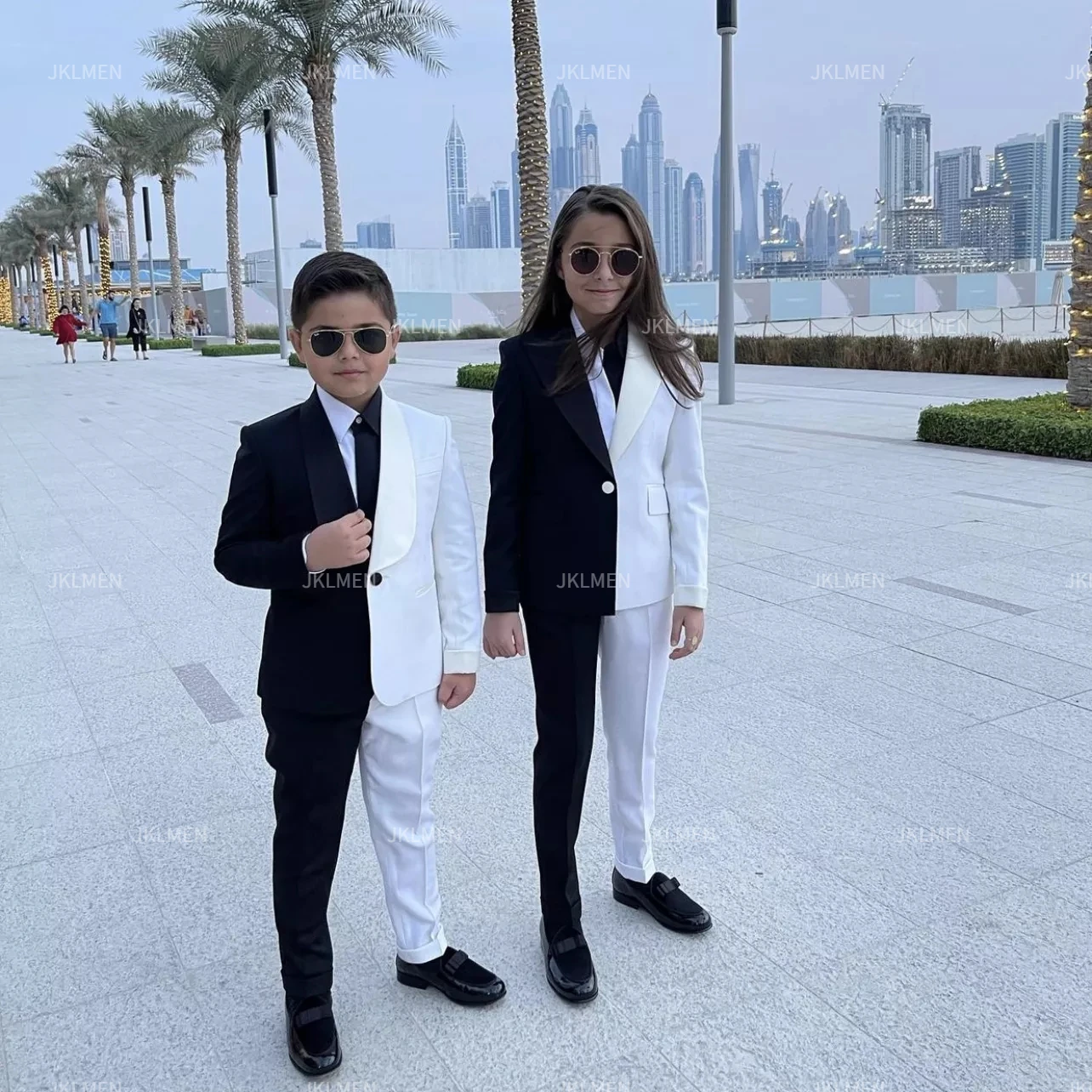 Black White Patchwork Family Parent-Child Suit Mens Womens Child\'s Suits Blazer Pant Slim Fit Fashion Daily Set Costume Homme