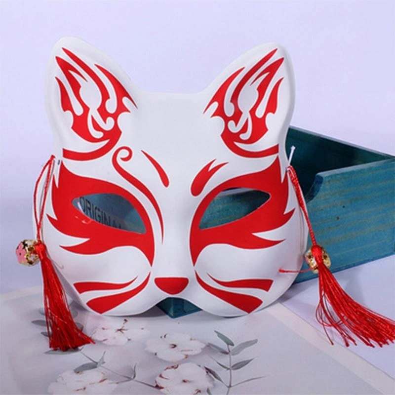 per maschera per gatti Disegno a mano giapponese Volpi Mezza maschera Divertente Halloween Masquerade Maschera cosplay Puntelli per feste Costumi