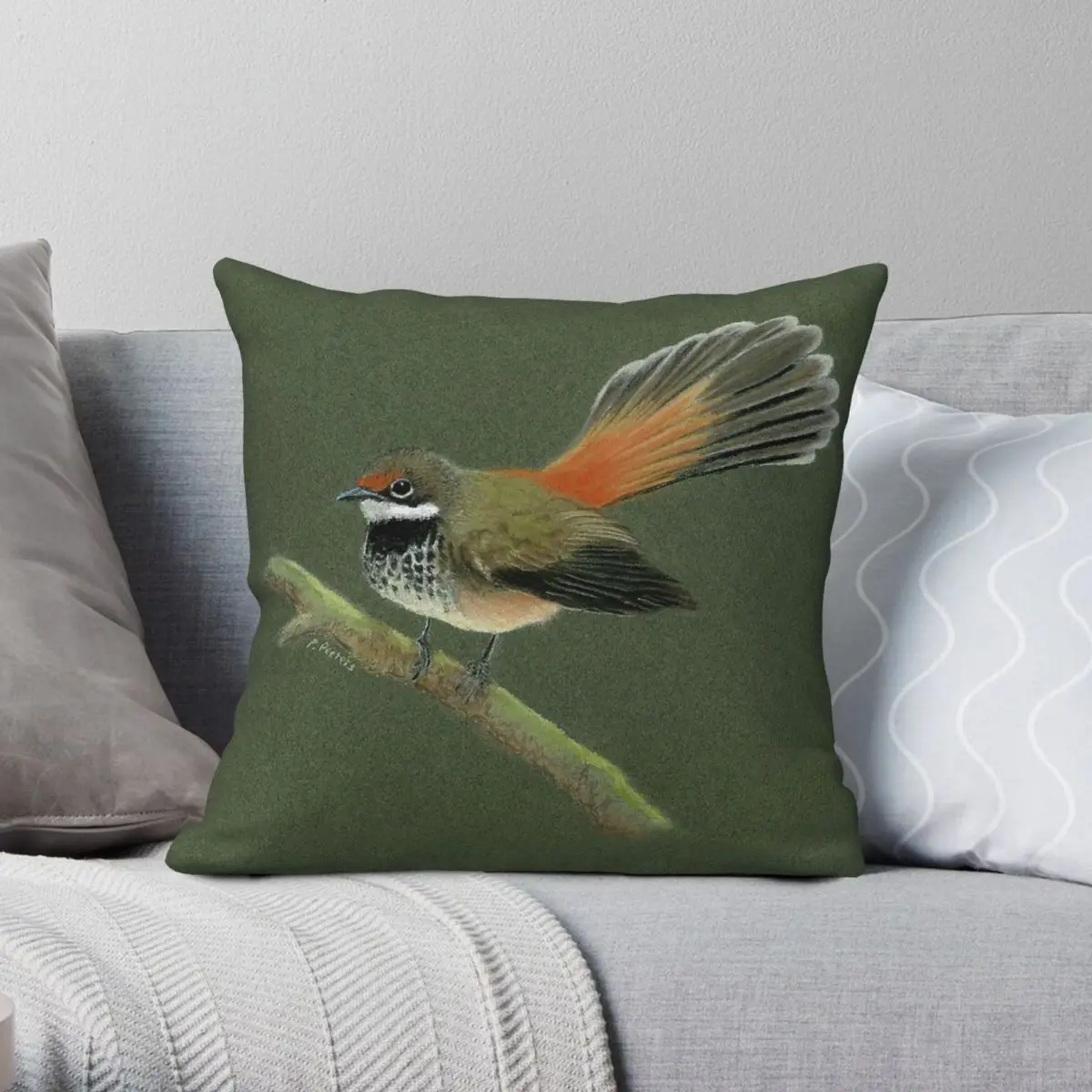 Australian Rufous Fantail Square Pillowcase Polyester Linen Velvet Printed Zip Decor Throw Pillow Case Sofa Seater Cushion Cover