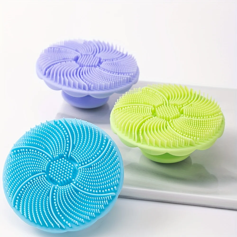 Set di spazzole per il viso in silicone da 3 pezzi: spazzole per il viso a fiori in silicone morbido per una pulizia profonda, esfoliazione, rimozione di punti neri e A
