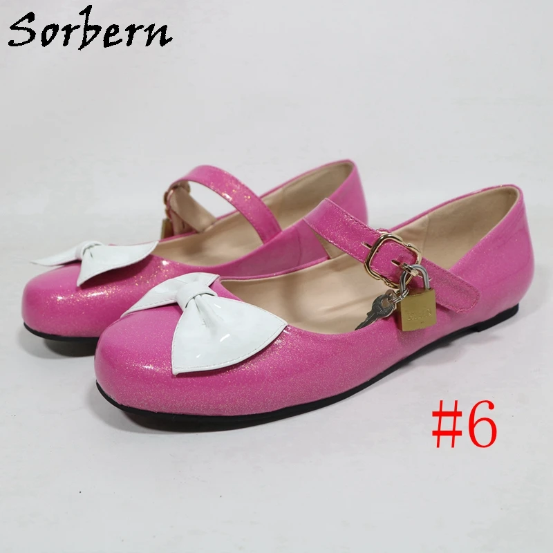 Sorbern Comfortable Lolita Cute Round Toe Shoes Pink Bow Lockable Straps Mary Jane Shoe Flat Heels Custom Color
