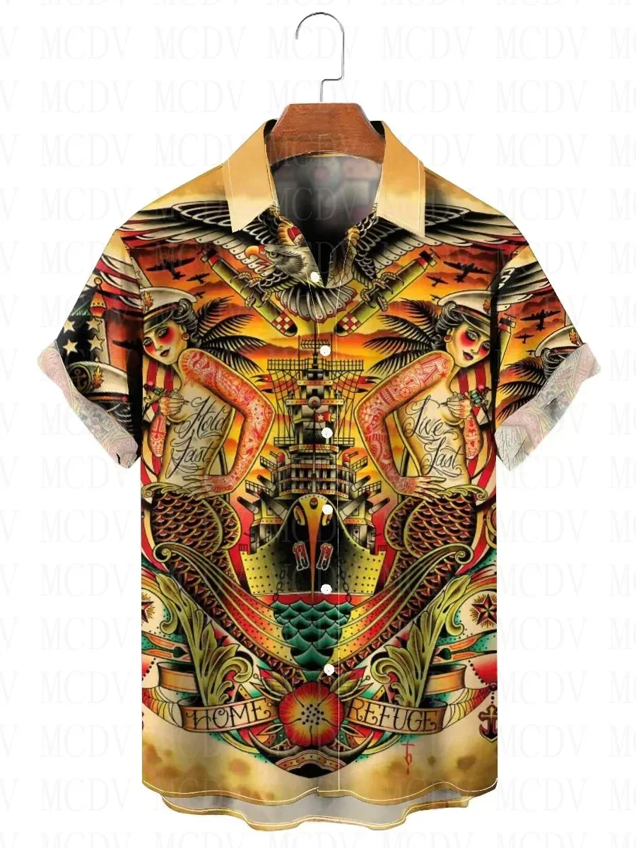 Vintage Disco Psychedelic Gradient Rainbow Neon Light Printing Short Sleeve Shirt Hawaiian Shirts