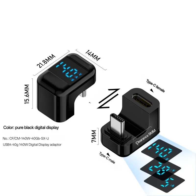 NNBILI PD 140 W USB C 90 Grad rechtwinkliger U-förmiger Typ-C-Adapter 40 Gbit/s Datenübertragung USB4.0 8K 60 Hz Video für Thunderbolt 3/4