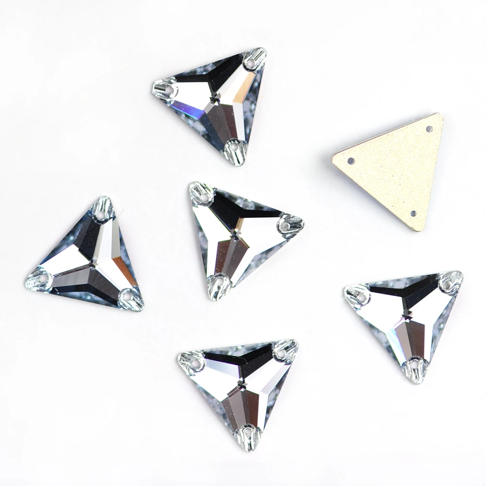 Light Sapphire Triangle Sew On Rhinestones Crystal Glass Sewing Strass fabrics for party dresses with rhinestones