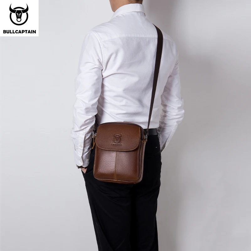 BULLCAPTAIN Leather Men\'s Messenger Bag Business Shoulder Bags Suitable For 7.9 Inch Ipad Mini High Quality Male Crossbody Bages