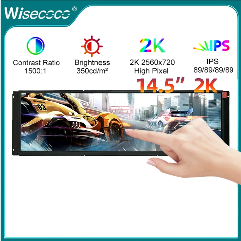 Wisecoco 14.5 Polegada 2560x720 monitor portátil 2k ips alto-falantes duplos pc tela de toque auxiliar para computador portátil telefone ps4 xbox gaming