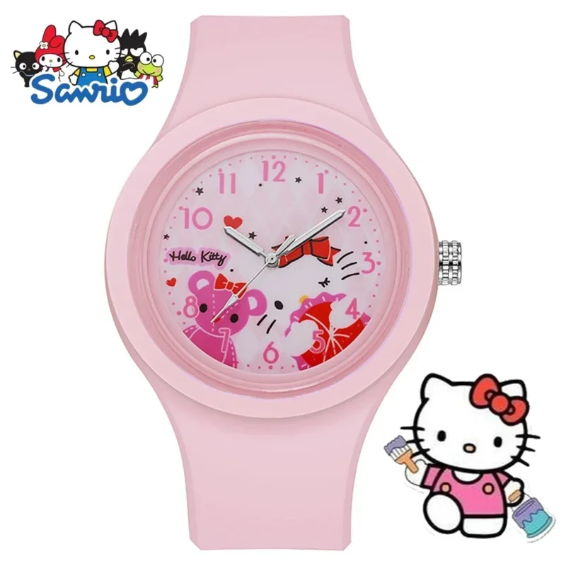 

Детские часы Sanrio Kuromi Hello Kitty, силиконовый ремешок, кварцевые наручные часы с мультяшной мелодией, подарки на день рождения для девочек