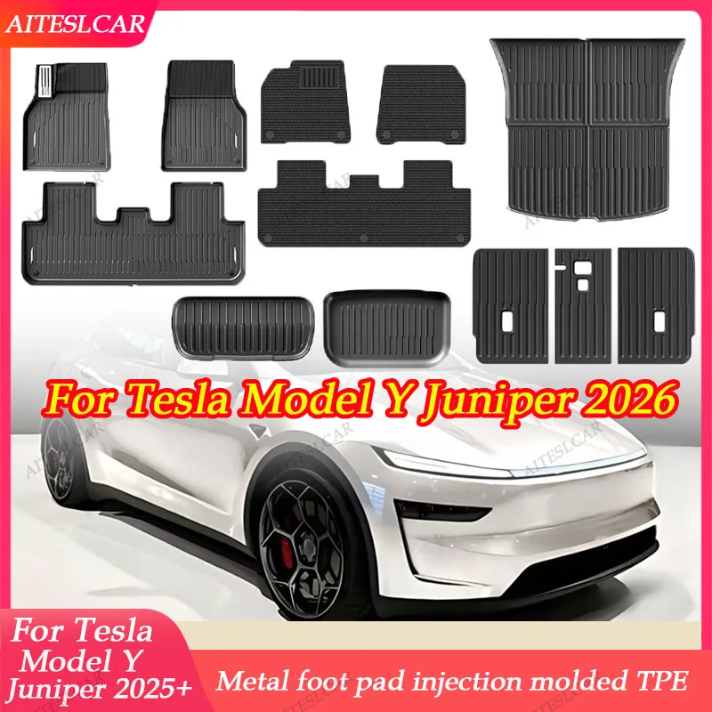 

For Tesla Model Y Juniper 2025-2026 TPE Car Floor Mats With metal pedals Luggage Trunk Mat Set Four Seasons Waterproof Anti-s