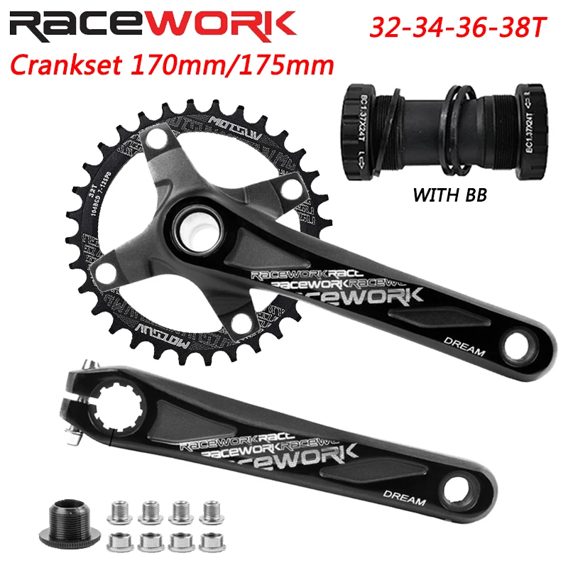 RACEWORK Bike Crankset 170/175MM 104BCD Chainwheel  Aluminum Alloy with Bottom 32/34/36/38T Chainring Mountain Bicycle Parts