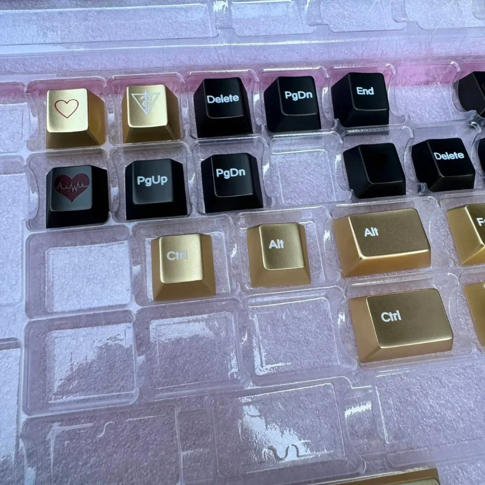 Metal Gold Black Keycaps Set Custom Cherry Profile Point Key Cap Alloy Point Key Caps Accessory for Mechanical Keyboard Gaming