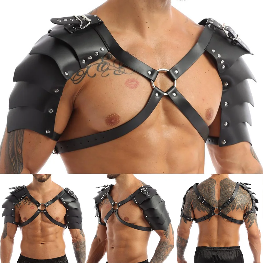 Men\\\'s Strappy Body Harness Gothic Chest Harness PU Leather Lingerie Interest Buckles Strappy Clubwear Costume