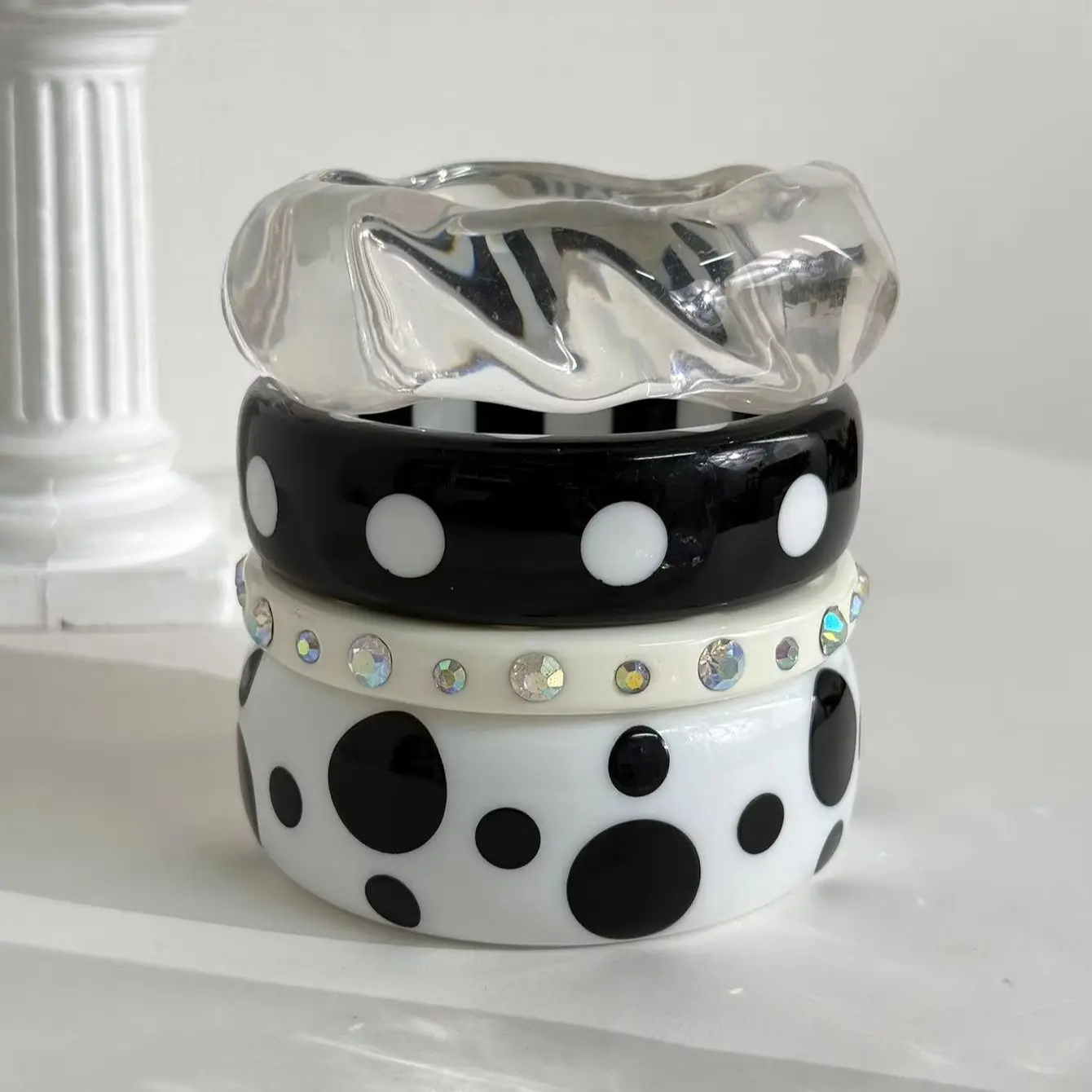 Unregelmäßiges, klares Harz-Strass-Polka-Dot-Armreif-Set, stapelbar, INS, trendiges Party-Geburtstagsgeschenk, Damenschmuck, Armband, HUANZHI