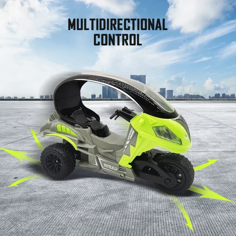 Elettrico RC Moto Auto Spray RC Stunt Toys Telecomando Drift Stunt Motocicletta a tre ruote con luci a LED per regali per bambini