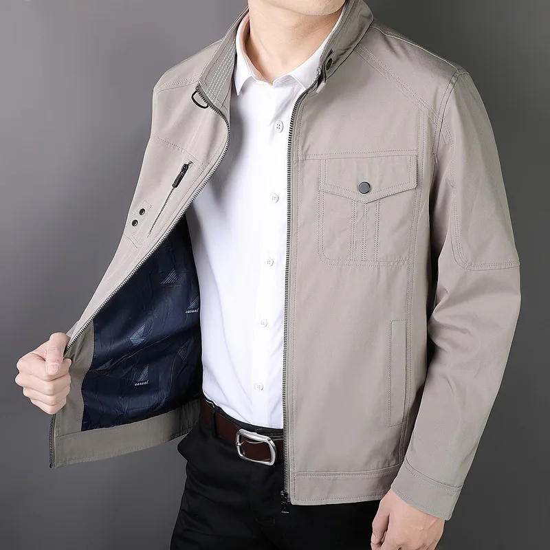 2023 Spring Autumn Jacket Bomber Men\'s Slim Business Coat Thin Casual Mens Baseball Solid Color Tops Fashion Male Dad Plus Size