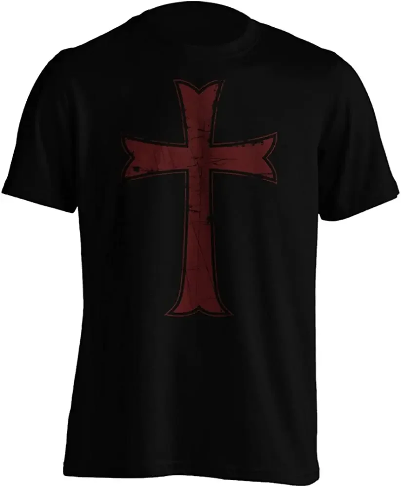 Knights Templar Crusaders Symbol Distressed Cross T-Shirt 100% Cotton O-Neck Summer Short Sleeve Casual Mens T-shirt Size S-3XL