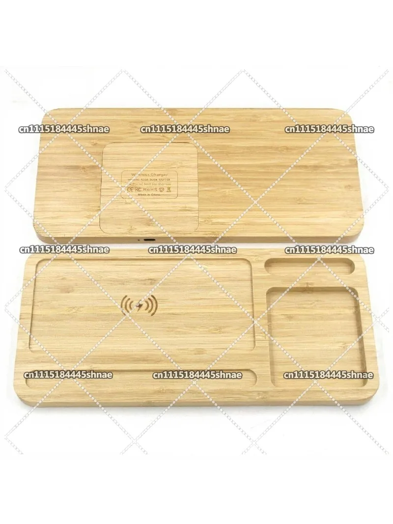 Environmentally friendly solid wood bamboo wood large tray wireless charging 15W desktop storage