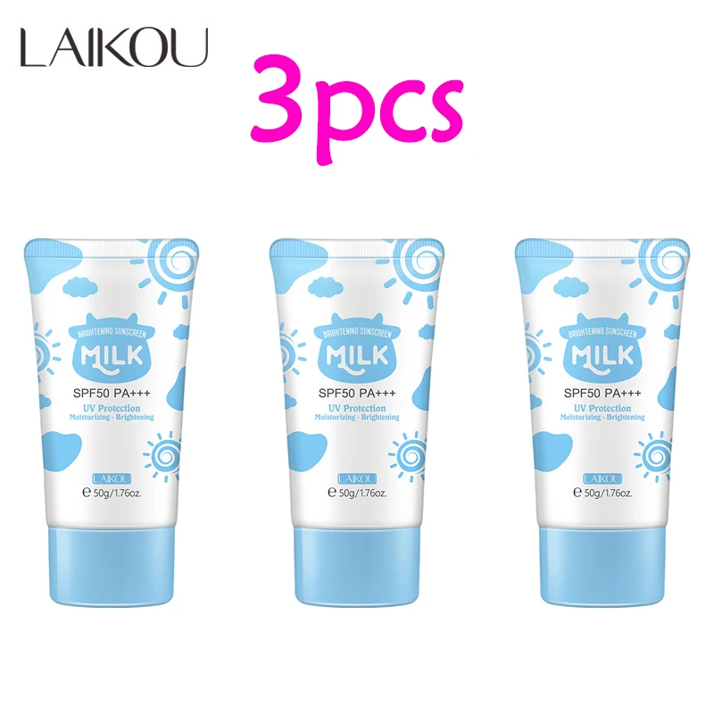 

3pcs LAIKOU 50g SPF50+ Milk Sunscreen Facial Body Sunscreen Hydrate Sun Cream Sunblock Skin Cream Sun Facial Cream Skin Care