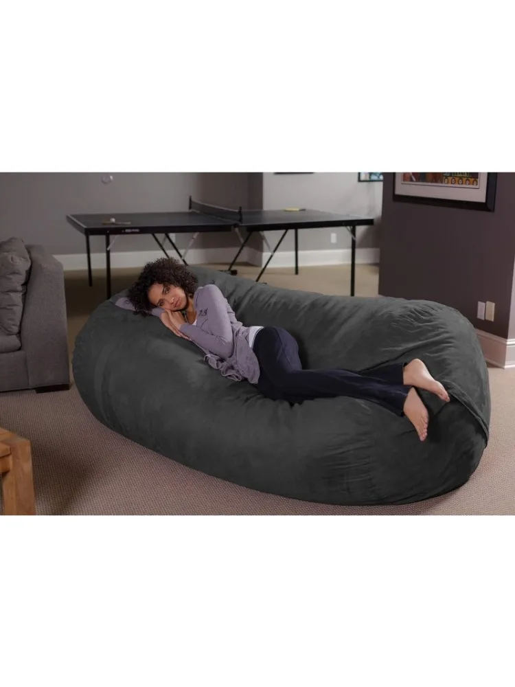 Charcoal 7.5'  Bean Bag Lounger  XL Memory Foam Stuffed Lounger Chairs for Kids,   Couples - Jumbo Bean Bag Chair Furniture