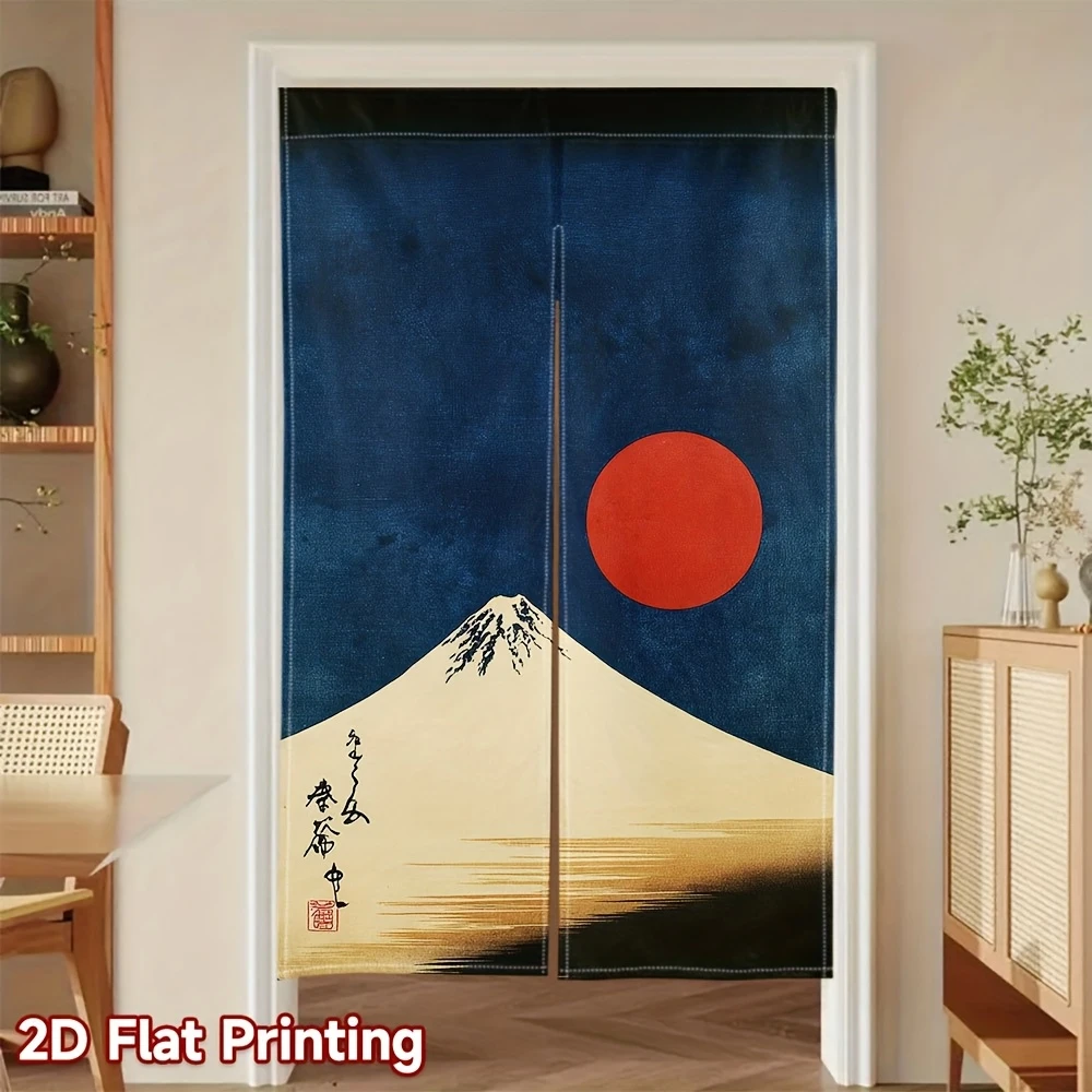 VIKAMA Retro Mount Fuji Red Sun Half-Door Curtain, Ukiyo-e Style Kitchen, Bedroom, and Entryway Room Divider, Home Decor