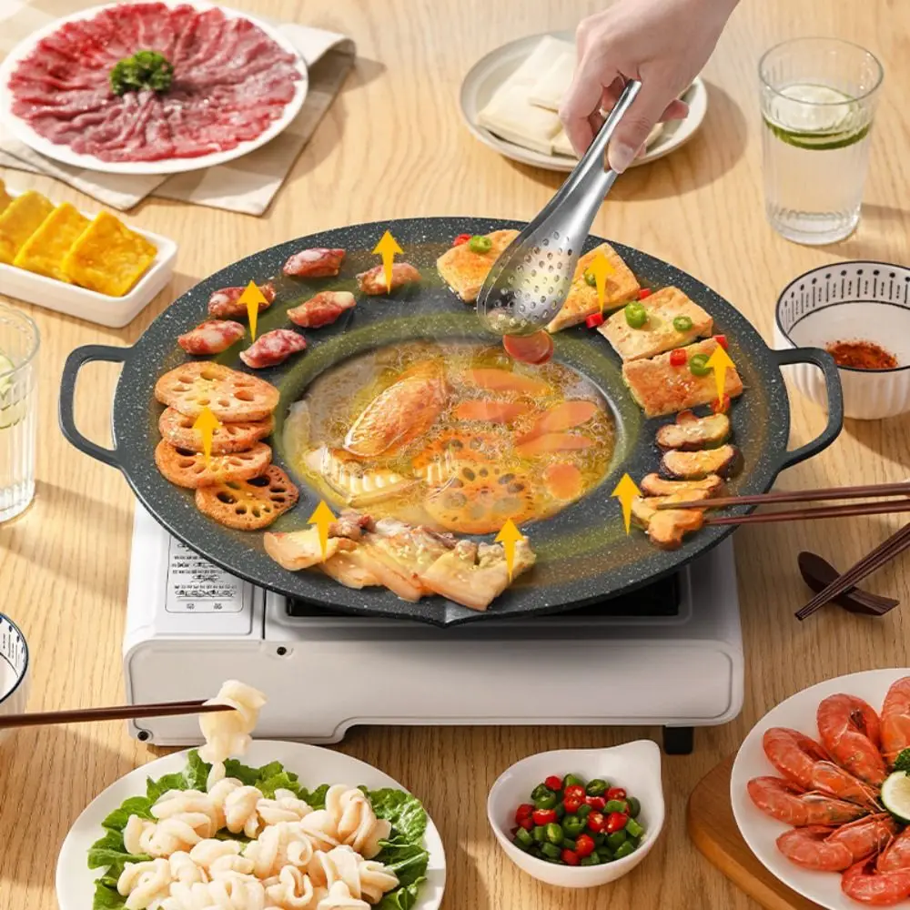 

Convenient Round Shape Griddle Pan Thicken Nonstick Deep Baking Tray Concave Design Anti-scald Flat Skillet Picnic