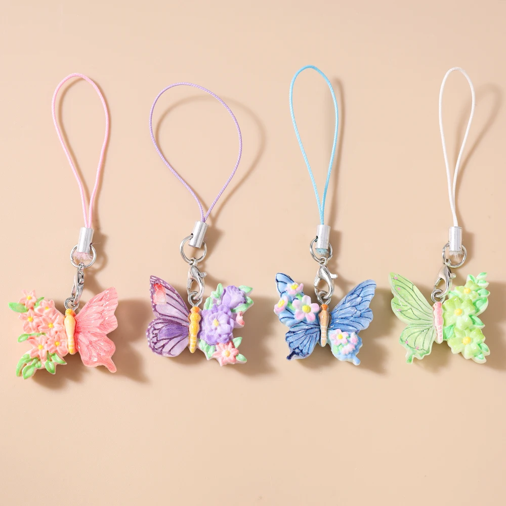 Aihua 4 teile/satz Süße Schöne Bunte Schmetterling Telefon Kette Hängen Telefon Gurt Handgemachte Mobile Lanyard Schlüsselbund Schmuck Geschenke – Detail 4