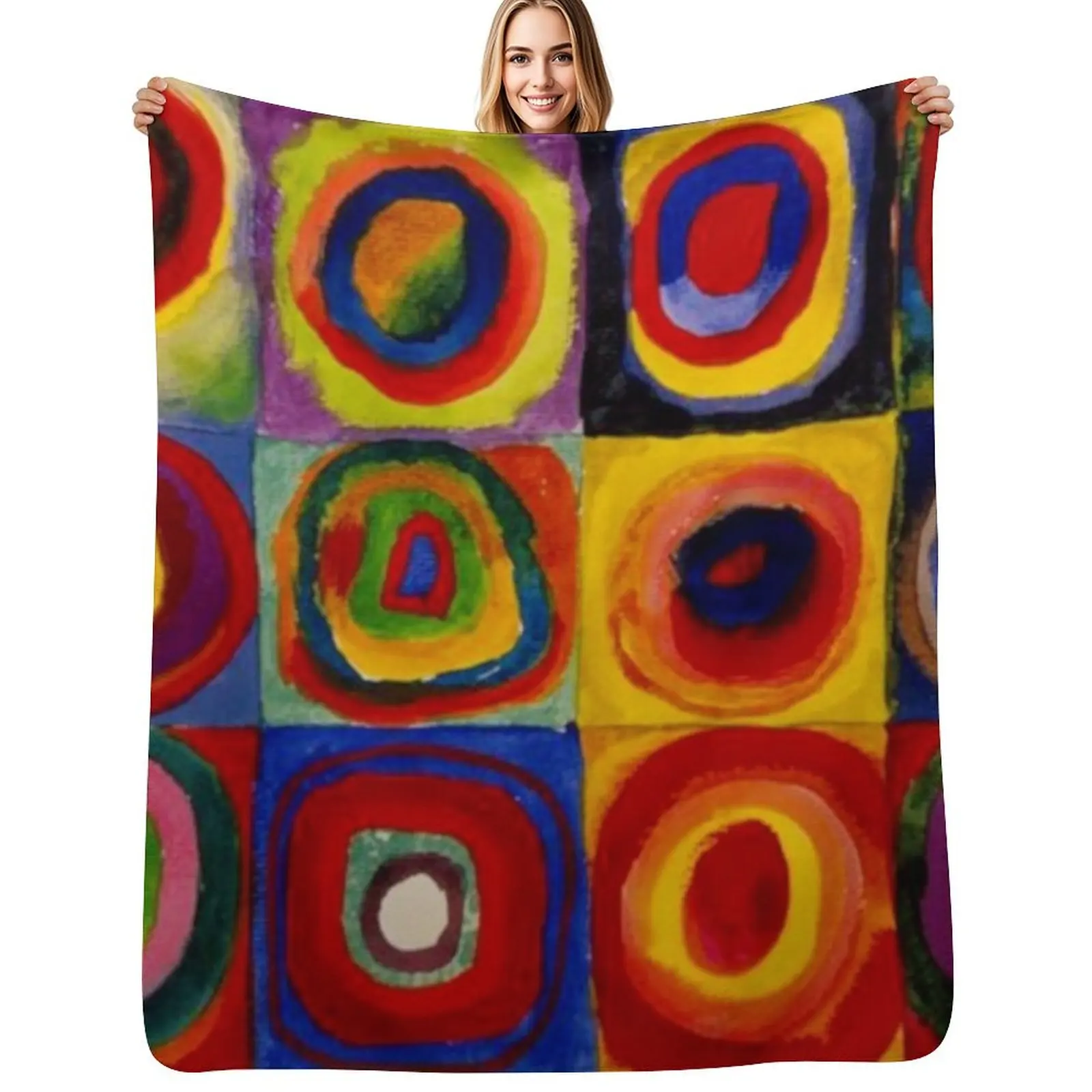 Kandinsky - Squares with Concentric Circles | Kandinsky Color Study Throw Blanket Quilt Comforter Fashion Sofas Custom Blankets
