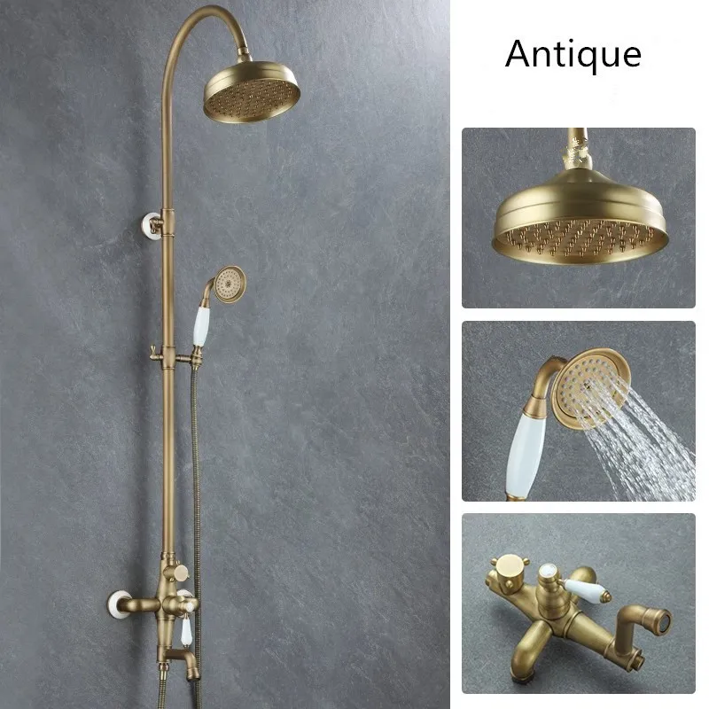 Tuqiu Antique Bathroom Shower Faucet Set Brass Material Bathroom Rainfall Shower Mixer Tap Brass Bath and Shower Faucet Set image 4